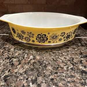 Pyrex Yellow and Black Floral Bakeware